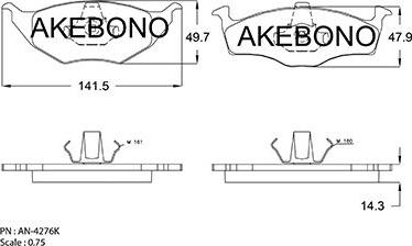 Akebono AN-4276KE - Bremžu uzliku kompl., Disku bremzes ps1.lv