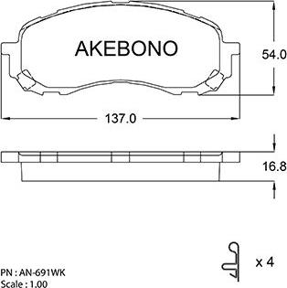 Akebono AN-691WK - Bremžu uzliku kompl., Disku bremzes ps1.lv