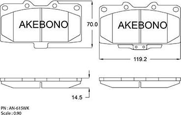 Akebono AN-615WKE - Bremžu uzliku kompl., Disku bremzes ps1.lv