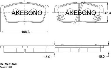 Akebono AN-610WK - Bremžu uzliku kompl., Disku bremzes ps1.lv