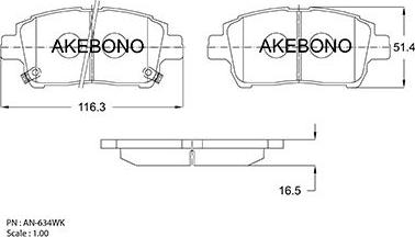 Akebono AN-634WK - Bremžu uzliku kompl., Disku bremzes ps1.lv