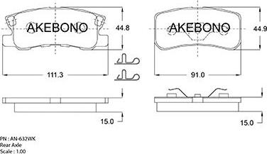 Akebono AN-632WKE - Bremžu uzliku kompl., Disku bremzes ps1.lv