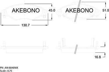 Akebono AN-8048WK - Bremžu uzliku kompl., Disku bremzes ps1.lv