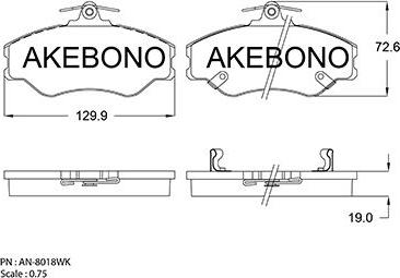 Akebono AN-8018WK - Bremžu uzliku kompl., Disku bremzes ps1.lv