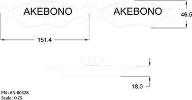 Akebono AN-8032KE - Bremžu uzliku kompl., Disku bremzes ps1.lv