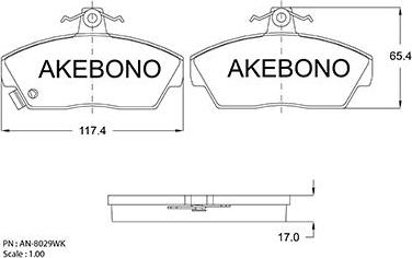 Akebono AN-8029WK - Bremžu uzliku kompl., Disku bremzes ps1.lv