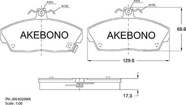 Akebono AN-8028WK - Bremžu uzliku kompl., Disku bremzes ps1.lv