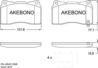 Akebono AN-8112WK - Bremžu uzliku kompl., Disku bremzes ps1.lv