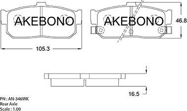 Akebono AN-346WKE - Bremžu uzliku kompl., Disku bremzes ps1.lv