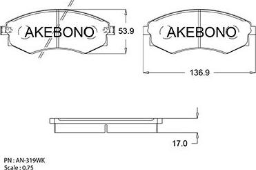 Akebono AN-319WKE - Bremžu uzliku kompl., Disku bremzes ps1.lv