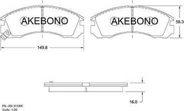 Akebono AN-313WK - Bremžu uzliku kompl., Disku bremzes ps1.lv