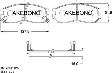 Akebono AN-312WK - Bremžu uzliku kompl., Disku bremzes ps1.lv