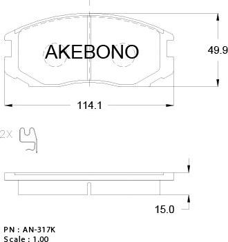 Akebono AN-317WKE - Bremžu uzliku kompl., Disku bremzes ps1.lv