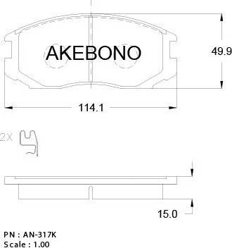 Akebono AN-317WK - Bremžu uzliku kompl., Disku bremzes ps1.lv