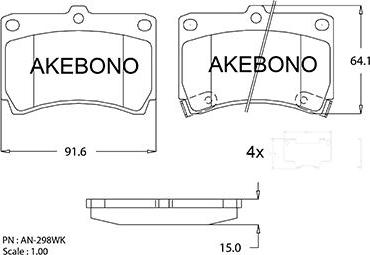 Akebono AN-298WKE - Bremžu uzliku kompl., Disku bremzes ps1.lv