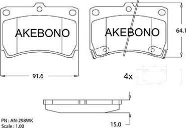 Akebono AN-298WK - Bremžu uzliku kompl., Disku bremzes ps1.lv