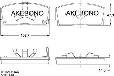 Akebono AN-243WKE - Bremžu uzliku kompl., Disku bremzes ps1.lv