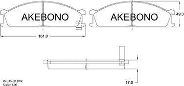 Akebono AN-212WK - Bremžu uzliku kompl., Disku bremzes ps1.lv