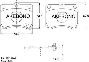 Akebono AN-234WKE - Bremžu uzliku kompl., Disku bremzes ps1.lv