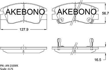 Akebono AN-233WKE - Bremžu uzliku kompl., Disku bremzes ps1.lv