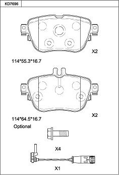 Asimco KD7696 - Bremžu uzliku kompl., Disku bremzes ps1.lv