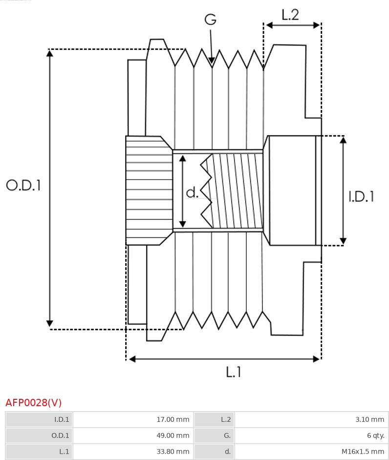 AS-PL AFP0028(V) - Piedziņas skriemelis, Ģenerators ps1.lv