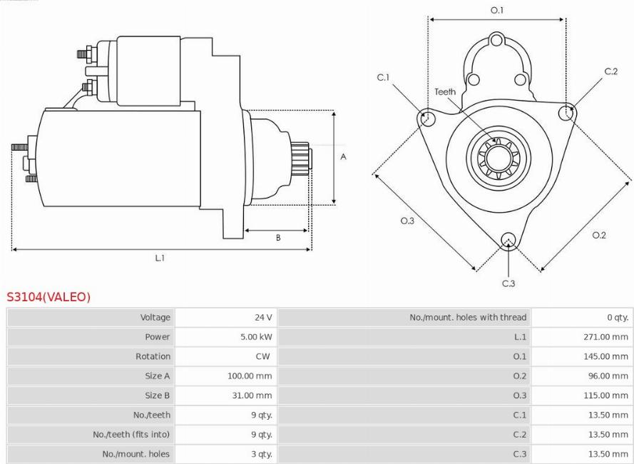 AS-PL S3104(VALEO) - Starteris ps1.lv