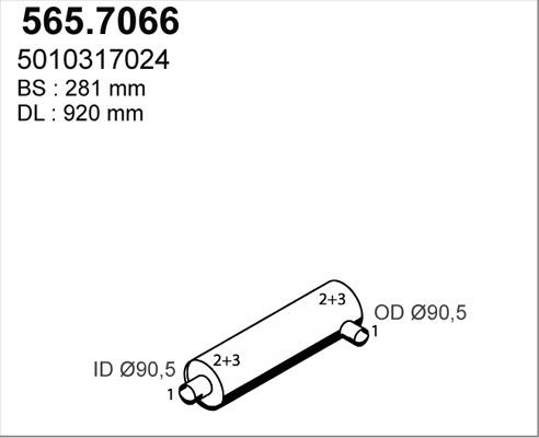 ASSO 565.7066 - Vidējais / Gala izpl. gāzu trokšņa slāpētājs ps1.lv