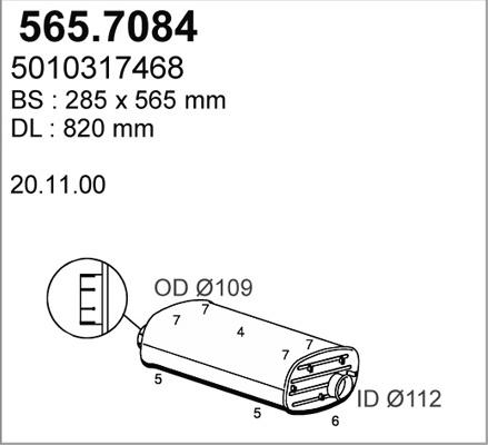 ASSO 565.7084 - Vidējais / Gala izpl. gāzu trokšņa slāpētājs ps1.lv