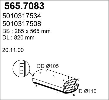 ASSO 565.7083 - Vidējais / Gala izpl. gāzu trokšņa slāpētājs ps1.lv