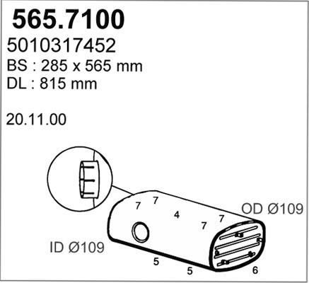 ASSO 565.7100 - Vidējais / Gala izpl. gāzu trokšņa slāpētājs ps1.lv