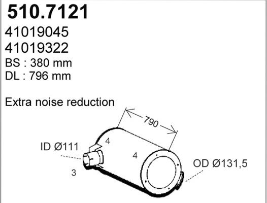 ASSO 510.7121 - Vidējais / Gala izpl. gāzu trokšņa slāpētājs ps1.lv