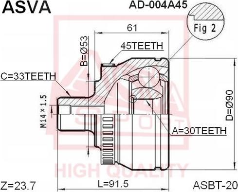 ASVA AD-004A45 - Šarnīru komplekts, Piedziņas vārpsta ps1.lv