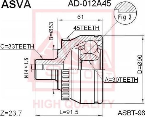 ASVA AD-012A45 - Šarnīru komplekts, Piedziņas vārpsta ps1.lv