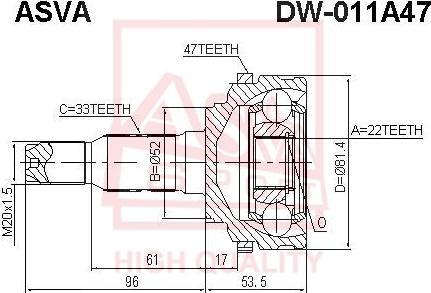 ASVA DW-011A47 - Šarnīru komplekts, Piedziņas vārpsta ps1.lv