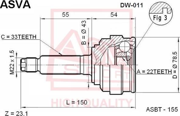 ASVA DW-011 - Šarnīru komplekts, Piedziņas vārpsta ps1.lv