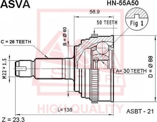 ASVA HN-55A50 - Šarnīru komplekts, Piedziņas vārpsta ps1.lv