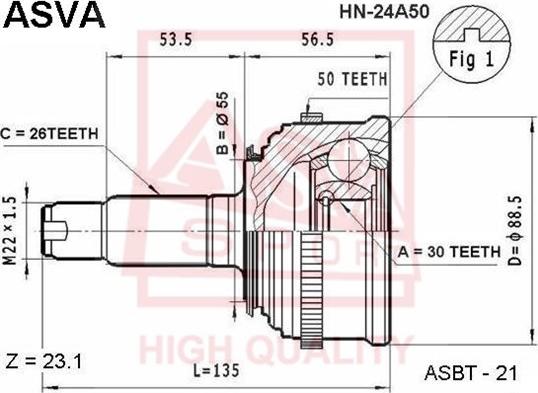 ASVA HN-24A50 - Šarnīru komplekts, Piedziņas vārpsta ps1.lv