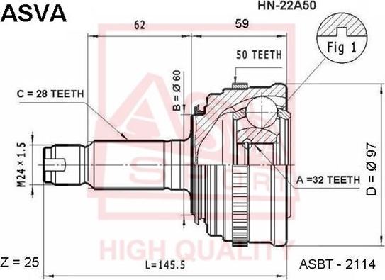 ASVA HN-22A50 - Šarnīru komplekts, Piedziņas vārpsta ps1.lv