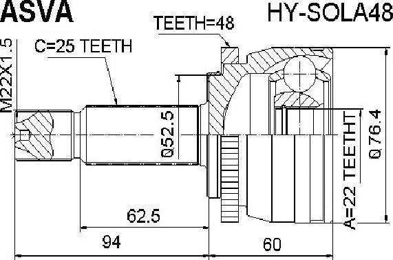 ASVA HY-SOLA48 - Šarnīru komplekts, Piedziņas vārpsta ps1.lv