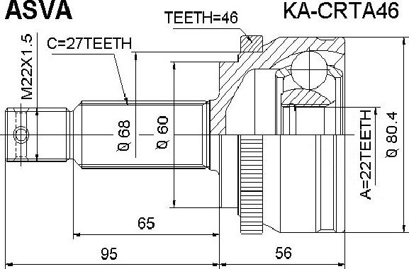 ASVA KA-CRTA46 - Šarnīru komplekts, Piedziņas vārpsta ps1.lv