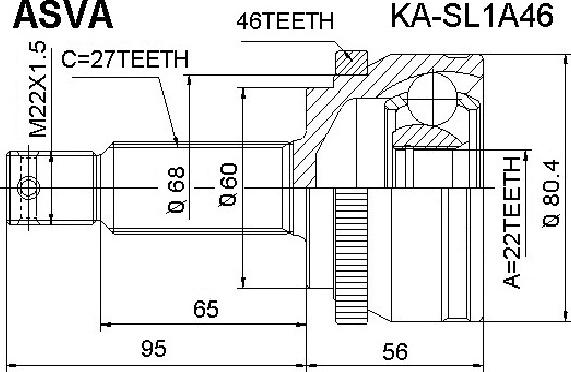 ASVA KA-SL1A46 - Šarnīru komplekts, Piedziņas vārpsta ps1.lv