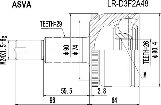 ASVA LR-D3F2A48 - Šarnīru komplekts, Piedziņas vārpsta ps1.lv