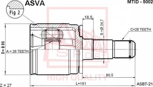 ASVA MTID-5002 - Šarnīru komplekts, Piedziņas vārpsta ps1.lv