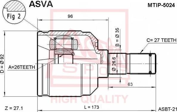 ASVA MTIP-5024 - Šarnīru komplekts, Piedziņas vārpsta ps1.lv