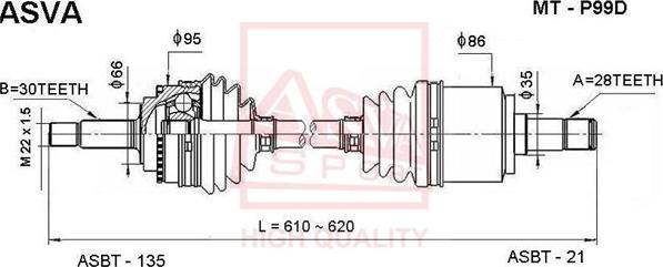 ASVA MT-P99D - Piedziņas vārpsta ps1.lv