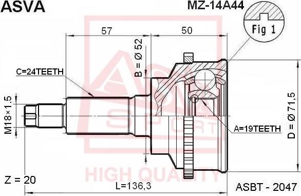 ASVA MZ-14A44 - Šarnīru komplekts, Piedziņas vārpsta ps1.lv