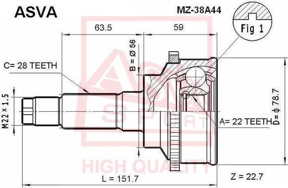 ASVA MZ-38A44 - Šarnīru komplekts, Piedziņas vārpsta ps1.lv