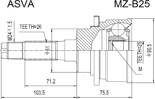 ASVA MZ-B25 - Šarnīru komplekts, Piedziņas vārpsta ps1.lv