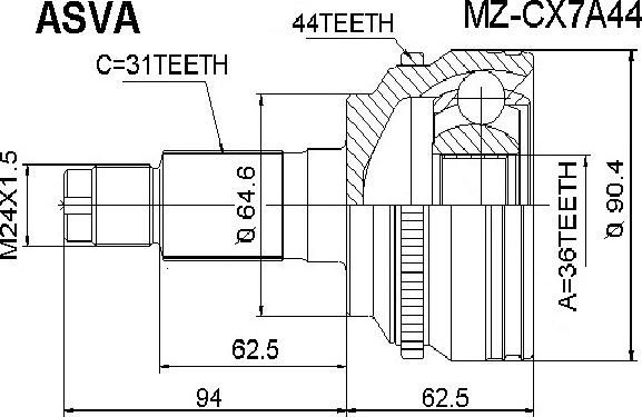 ASVA MZ-CX7A44 - Šarnīru komplekts, Piedziņas vārpsta ps1.lv